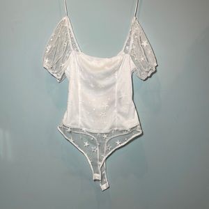 LELIS collection white star bodysuit / size xs fits more like just small